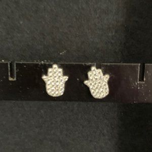 Cubic Zirconia Hamsa Sterling Silver Stud Earrings